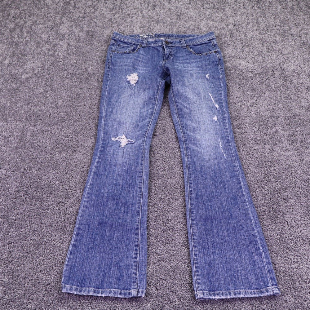 Mossimo Supply Co Jeans Womens 9 Blue Distressed Bootcut Studded Low Rise
